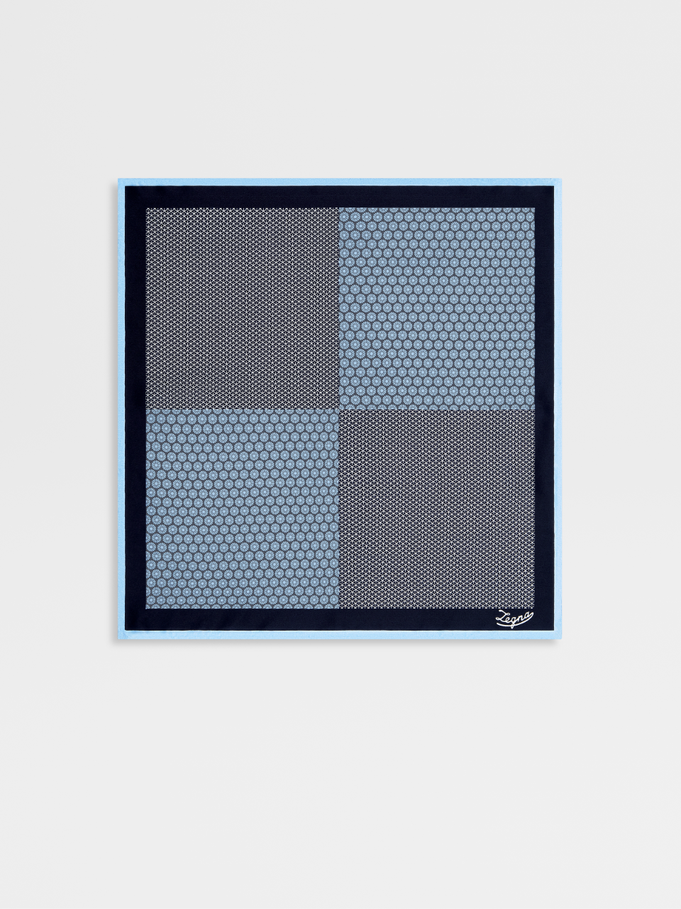 Light Blue Geometric Pattern Silk Pocket Square